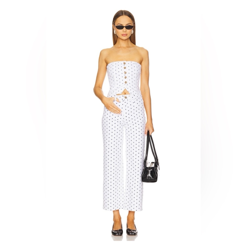 DL1961 Marine Dots Set | Bustier Top + Hepburn Wide Leg Jeans | XS / 25
